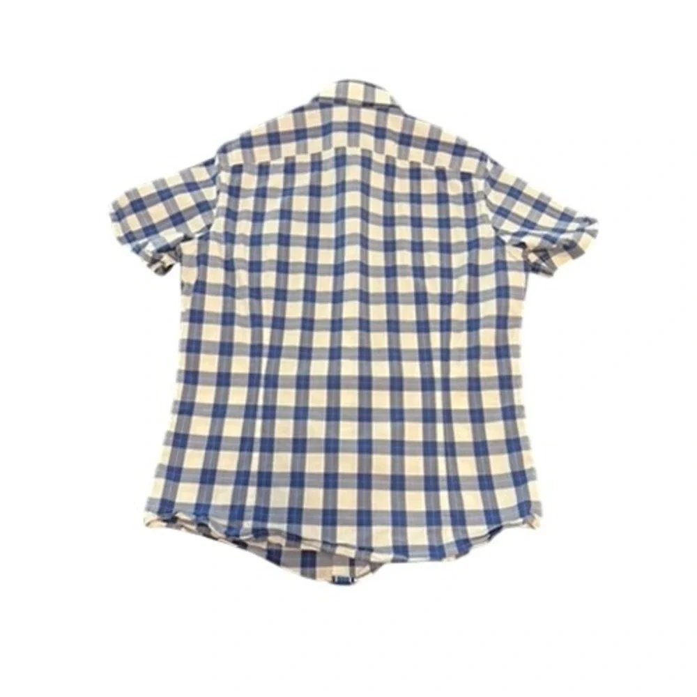 Banana Republic Mens Blue White Gingham Short Sleeve Button Down Shirt Size M